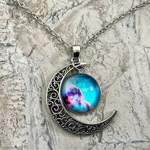 Silver Moon and Jewel Necklace